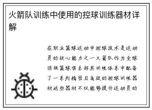 火箭队训练中使用的控球训练器材详解