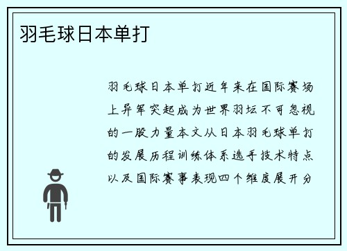 羽毛球日本单打